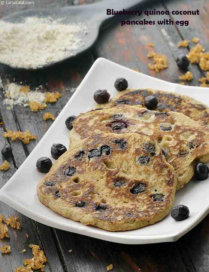 Blueberry Quinoa Coconut Pancakes with Eggs | Tarla Dalal