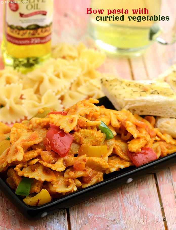 Bow Pasta with Curried Vegetables | Tarla Dalal