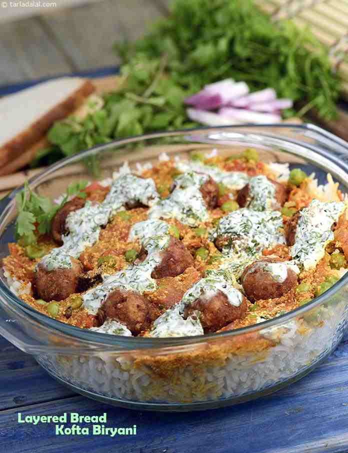 Layered Bread Kofta Biryani | Tarla Dalal