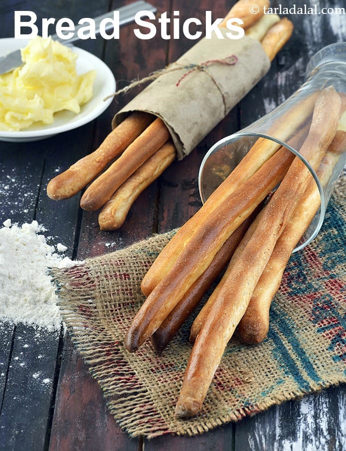Bread sticks recipe | crispy Indian breadsticks | homemade breadsticks | breadsticks for soups | | Tarla Dalal