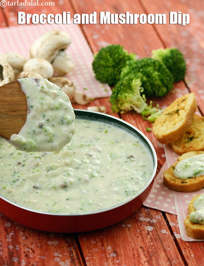 Broccoli and mushroom dip recipe |?broccoli, cheese and mushroom dip | Indian?broccoli and mushroom dip | | Tarla Dalal