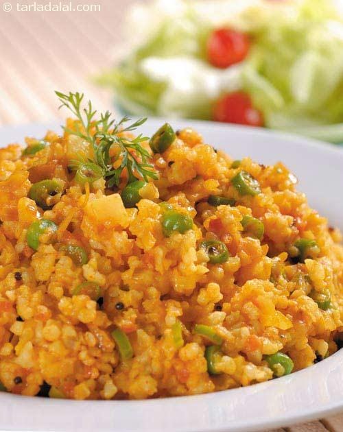 Broken Wheat Vegetable Delight ( Pressure Cooker ) | Tarla Dalal