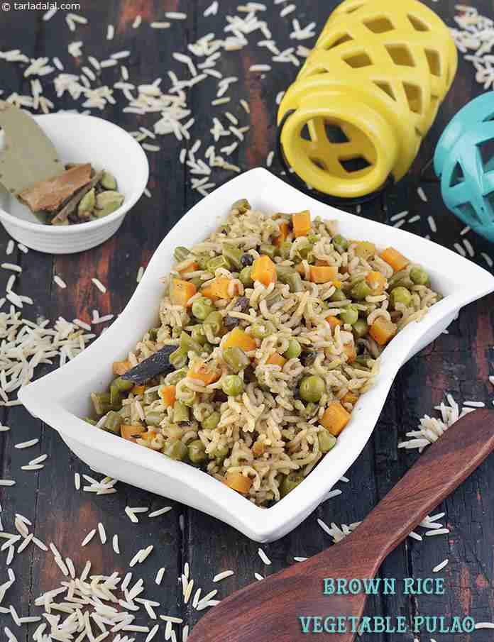 Brown Rice Vegetable Pulao, Low Salt Recipe | Tarla Dalal