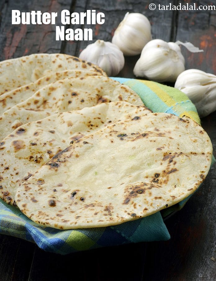 Butter garlic naan recipe | tava garlic naan | homemade garlic naan with butter | | Tarla Dalal