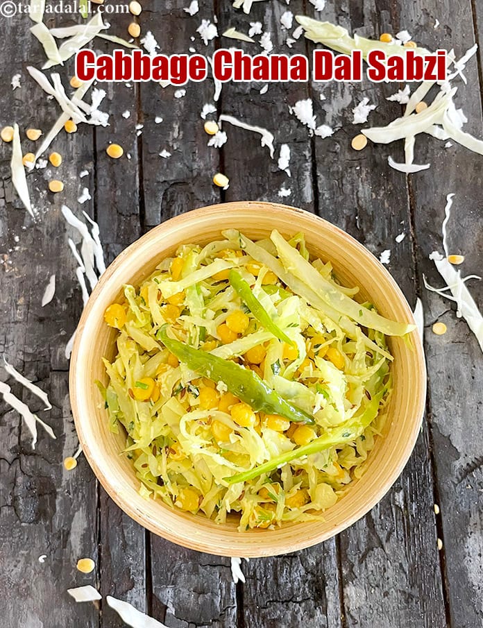 Cabbage chana dal sabzi recipe | chana dal sabzi with cabbage and coconut | South Indian chana dal veg sabzi | cabbage upkari | | Tarla Dalal