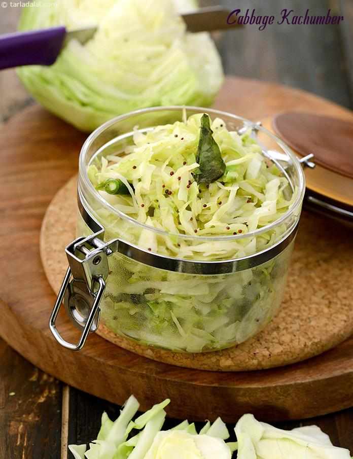Cabbage kachumber recipe | Gujarati cabbage sambharo | fafda condiments | healthy patta gobi kachumber | | Tarla Dalal