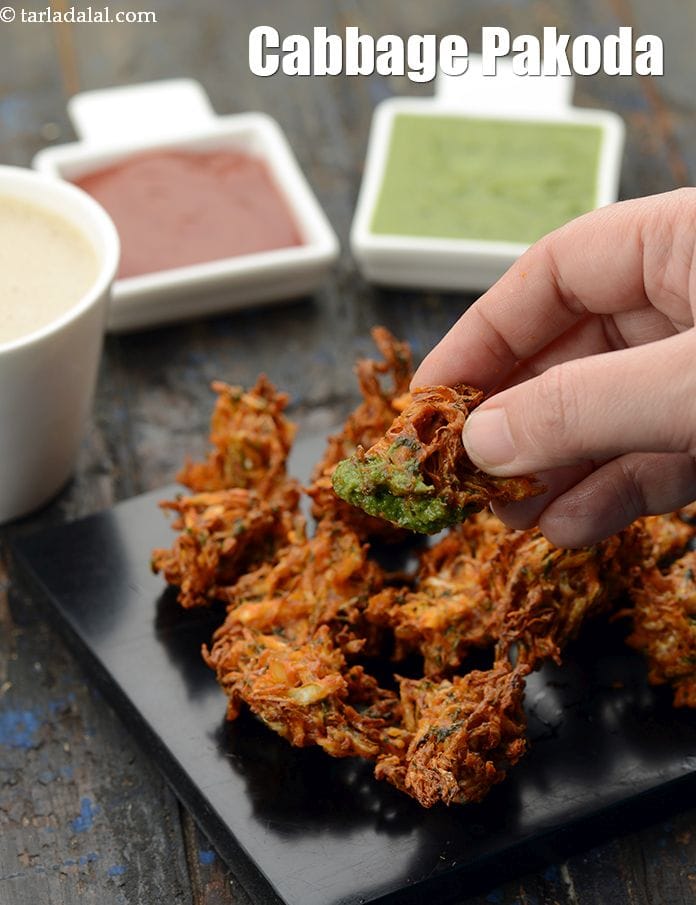Cabbage Pakoda Recipe (Cabbage Pakora South Indian Style) | Tarla Dalal
