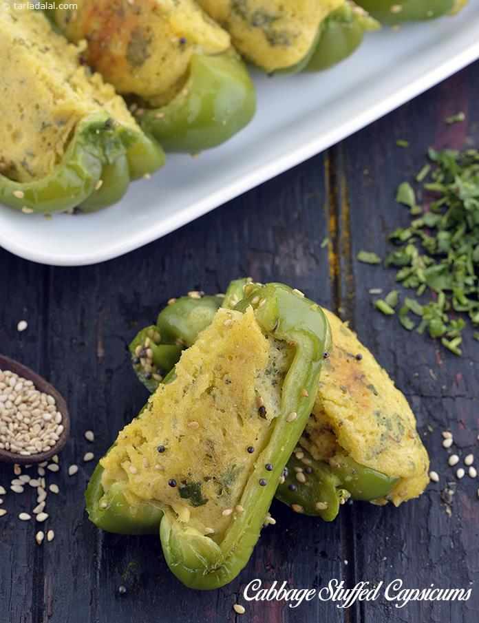 Cabbage Stuffed Capsicums | Tarla Dalal