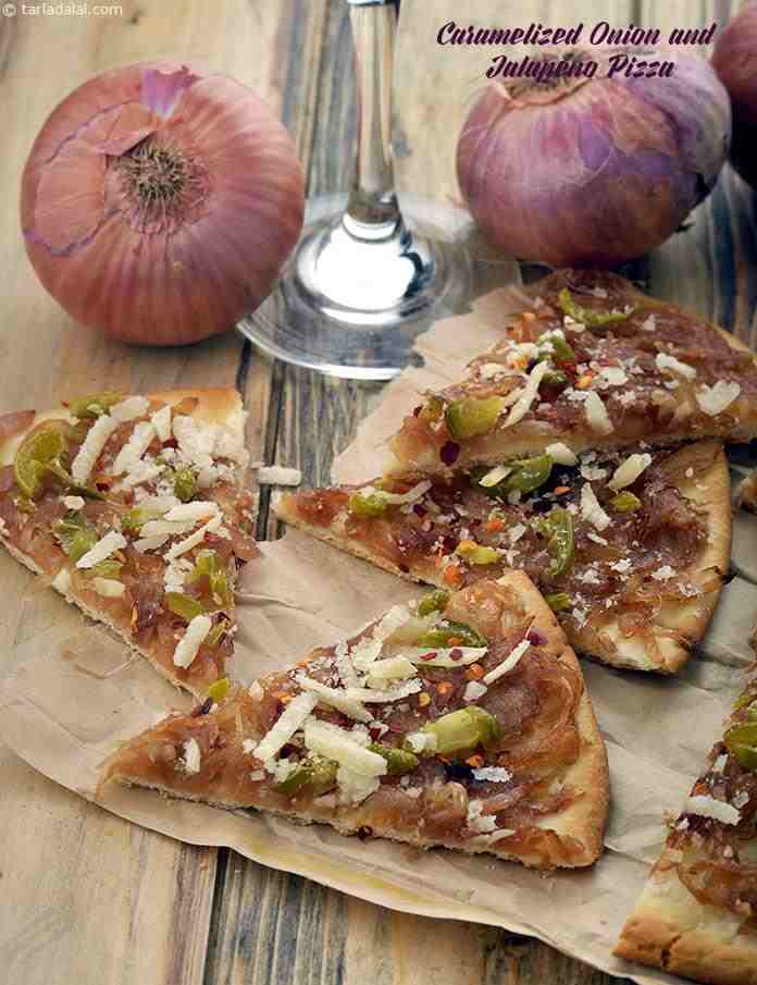 Caramelized Onion and Jalapeno Pizza | Tarla Dalal