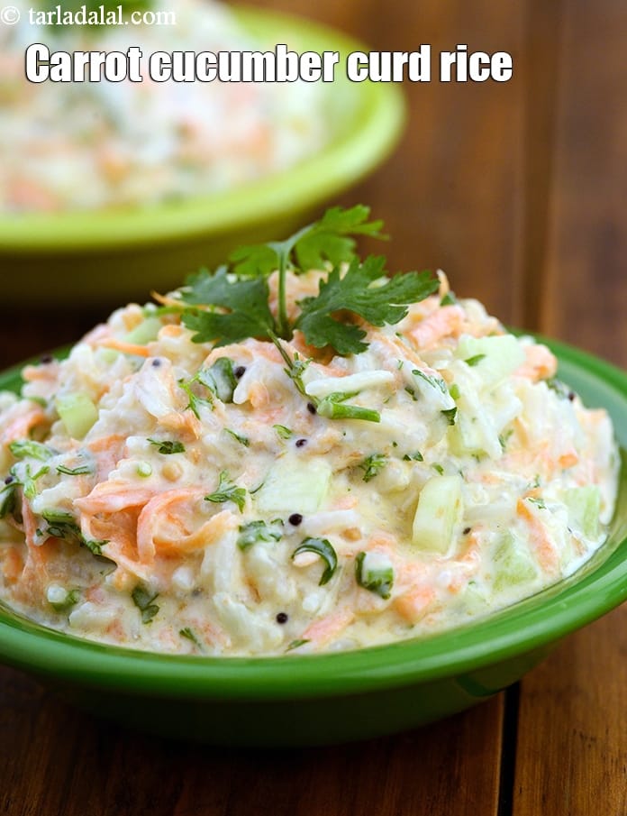 Carrot cucumber curd rice recipe | South Indian cucumber carrot curd rice | Indian curd rice with carrot |  | Tarla Dalal