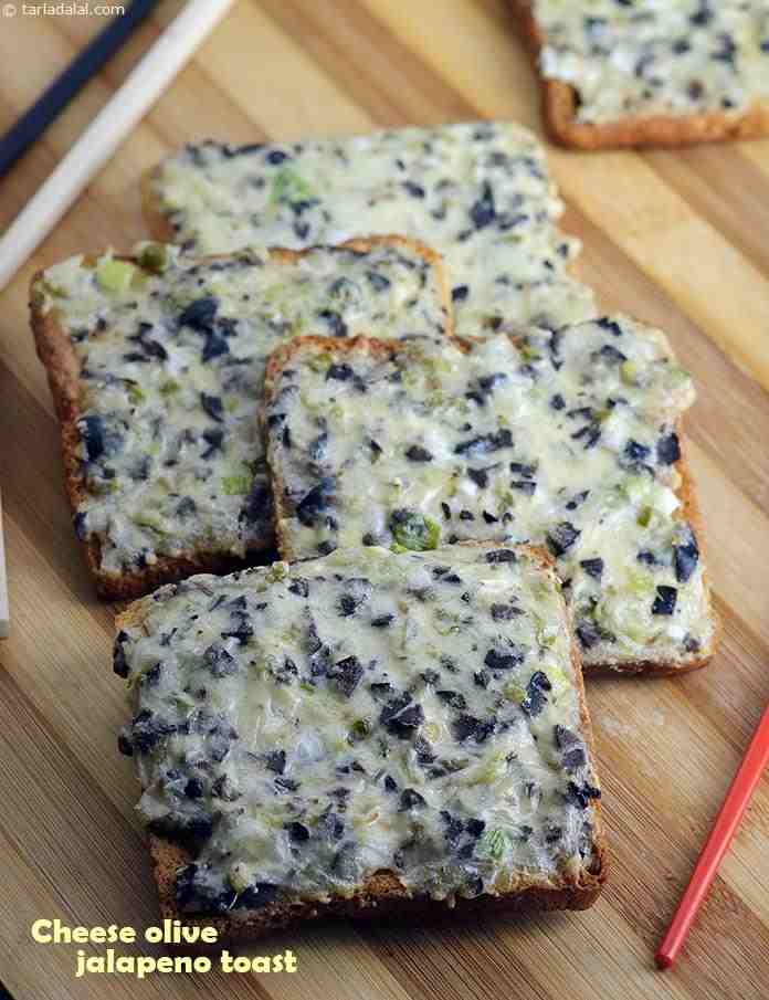 Cheese, Olive and Jalapeno Toast | Tarla Dalal