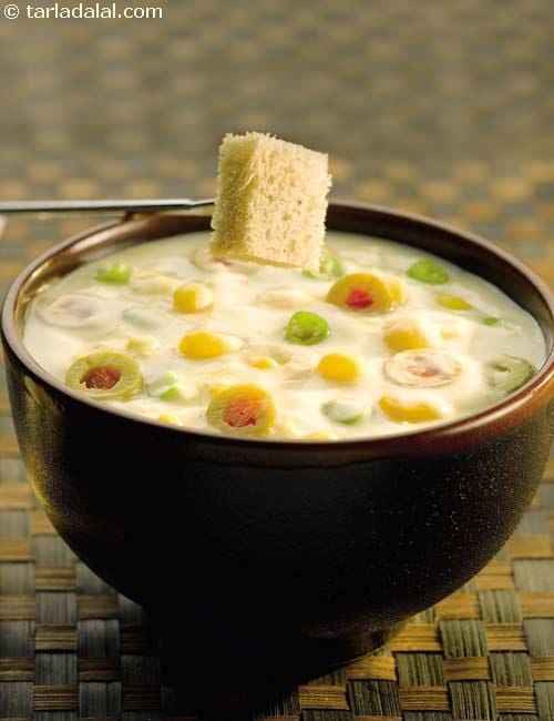 Cheesy Corn Fondue (  Corn) | Tarla Dalal