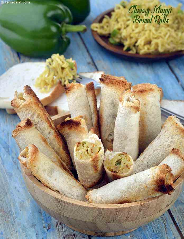 Cheesy Maggi Bread Rolls Recipe | Tarla Dalal