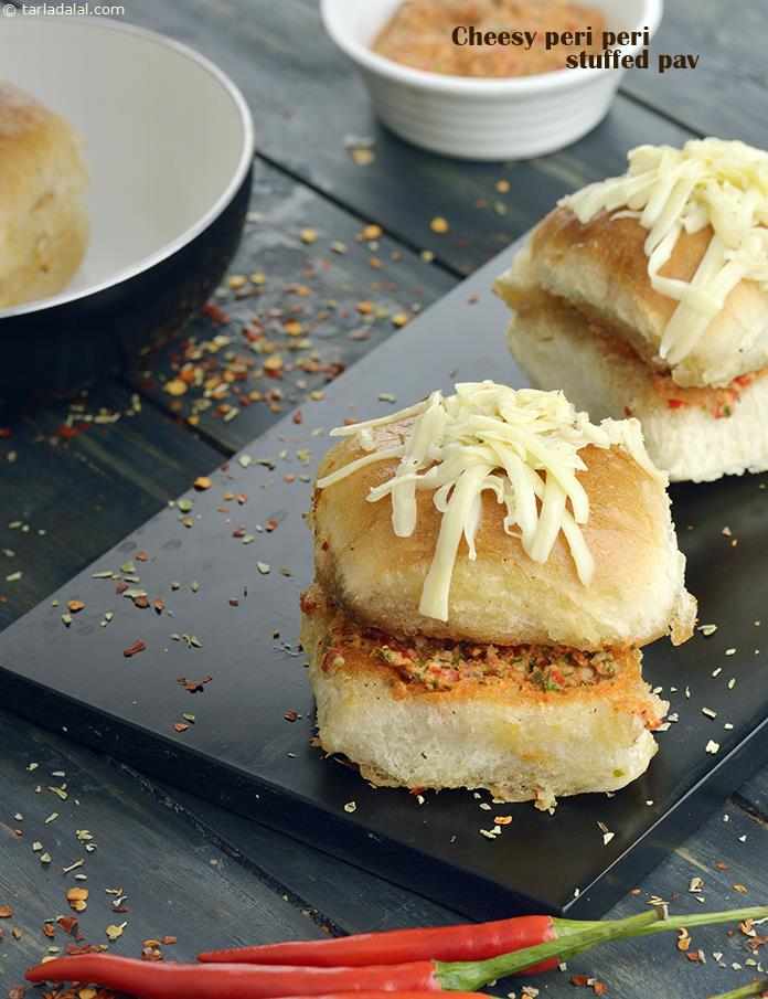 Cheesy Peri Peri Stuffed  Pav | Tarla Dalal