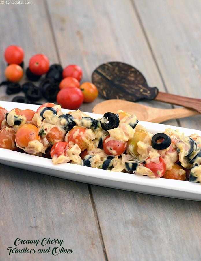 Creamy Cherry Tomatoes and Olives | Tarla Dalal