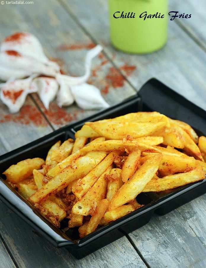 Chilli Garlic Fries ( Burgers and Smoothies) | Tarla Dalal