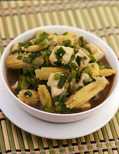 Chilli Paneer and Baby Corn ( Microwave Recipes) | Tarla Dalal