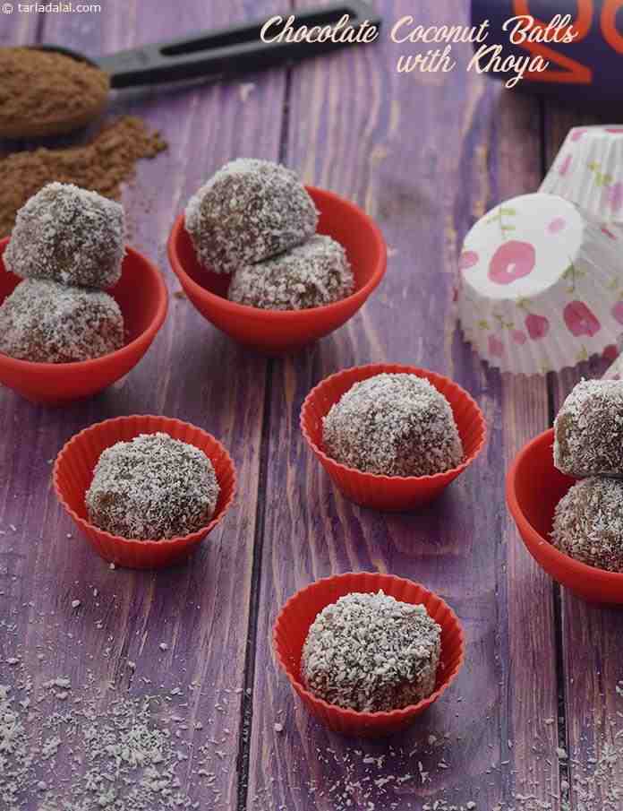 Chocolate Coconut Balls with Khoya | Tarla Dalal