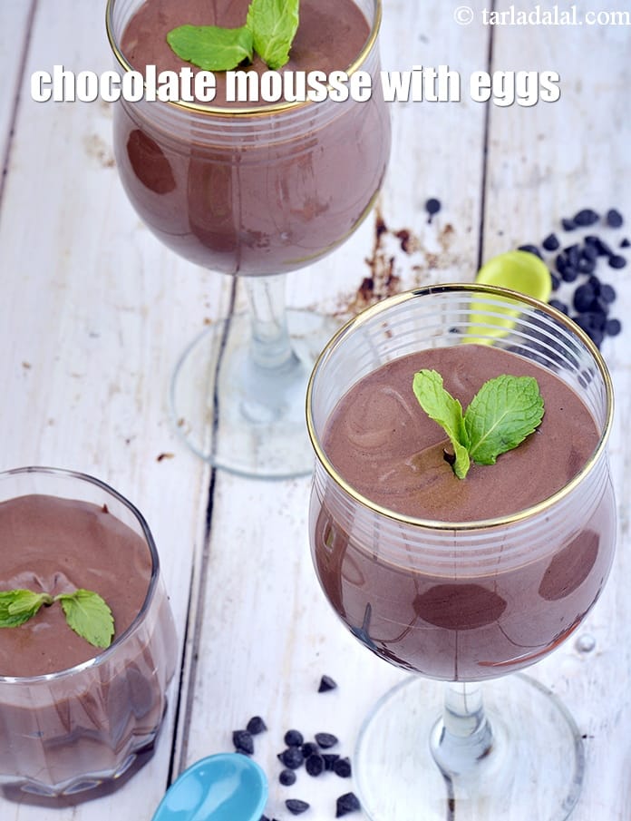 Chocolate mousse with eggs recipe | quick Indian chocolate mousse | easy chocolate mousse | | Tarla Dalal