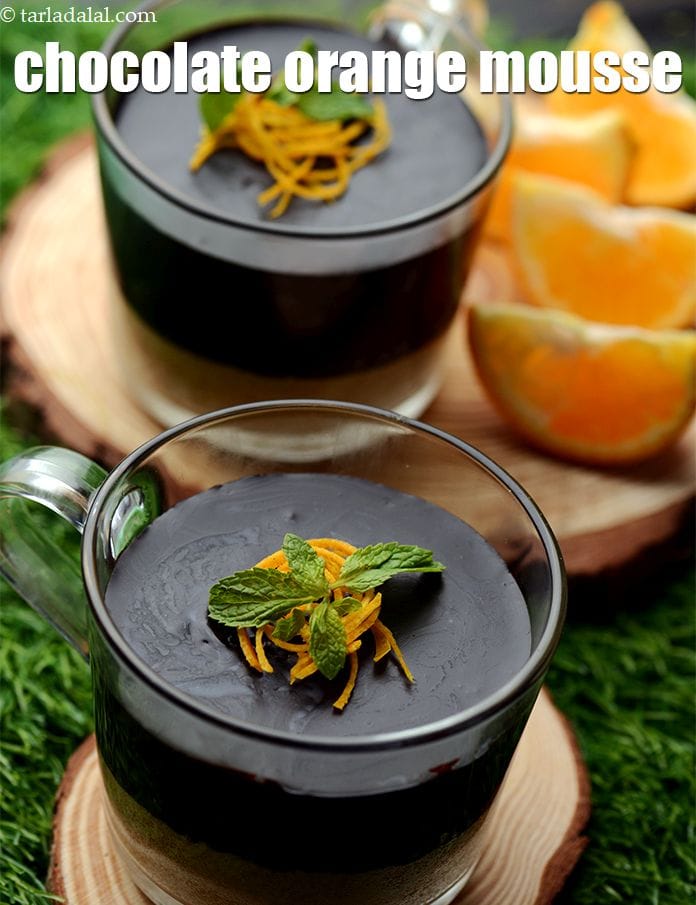 Chocolate orange mousse recipe | quick chocolate orange mousse | orange chocolate mousse | | Tarla Dalal