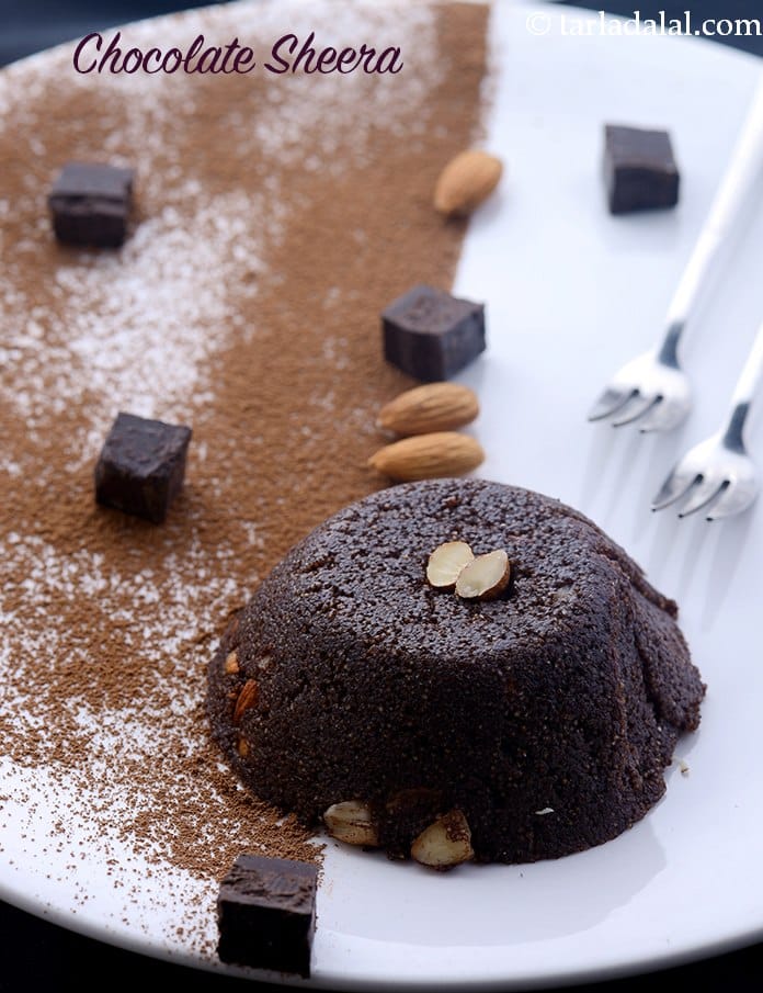 Chocolate sheera recipe | sooji chocolate halwa | semolina chocolate halwa | easy chocolate rava sheera in 10 minutes | | Tarla Dalal