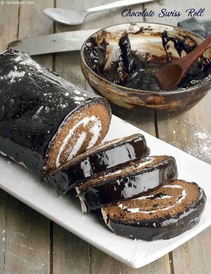 Chocolate Swiss Roll Recipe | Tarla Dalal