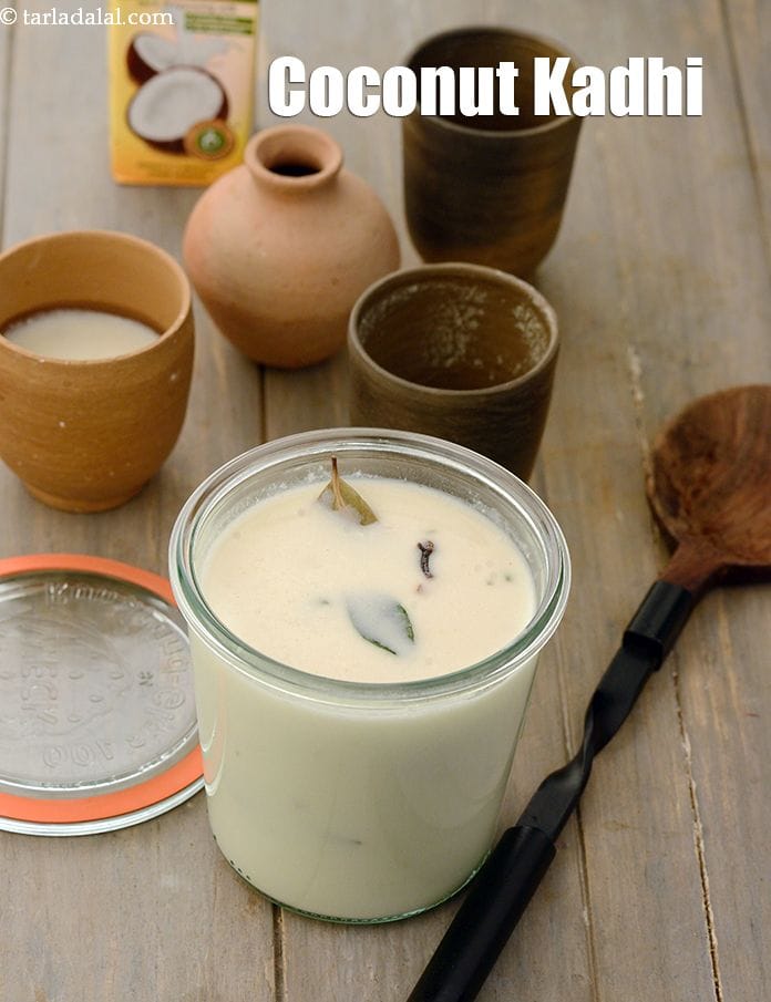 Coconut kadhi recipe | Indian coconut milk kadhi | nariyal ki kadhi | kadhi with coconut milk | | Tarla Dalal