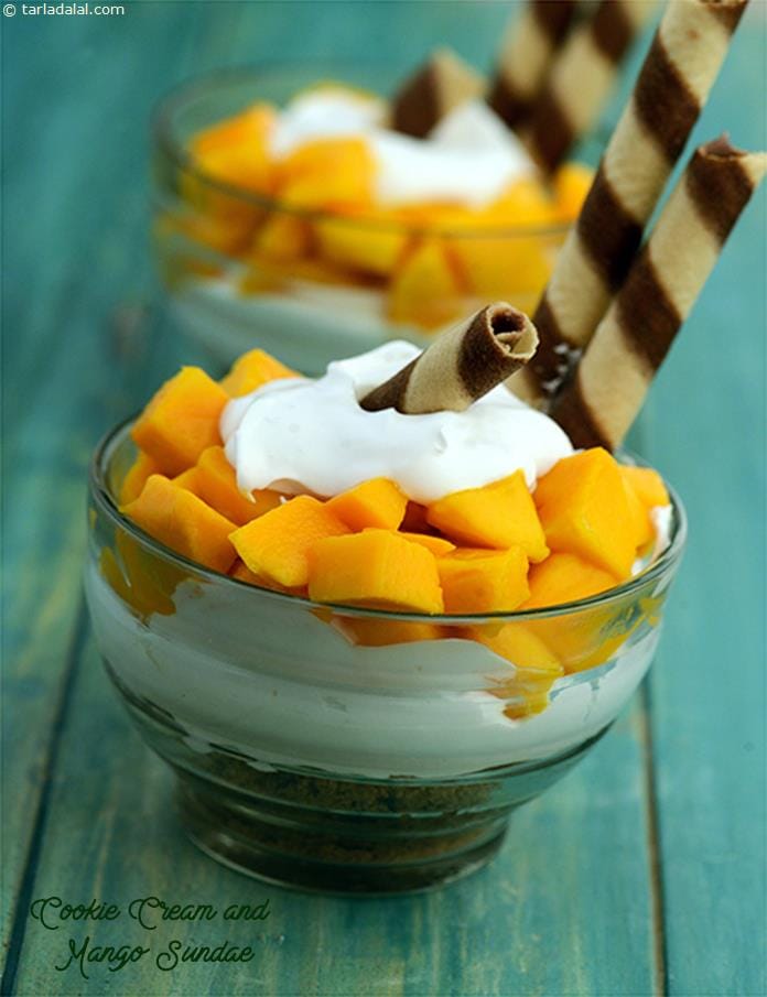 Cookie Cream and Mango Sundae | Tarla Dalal