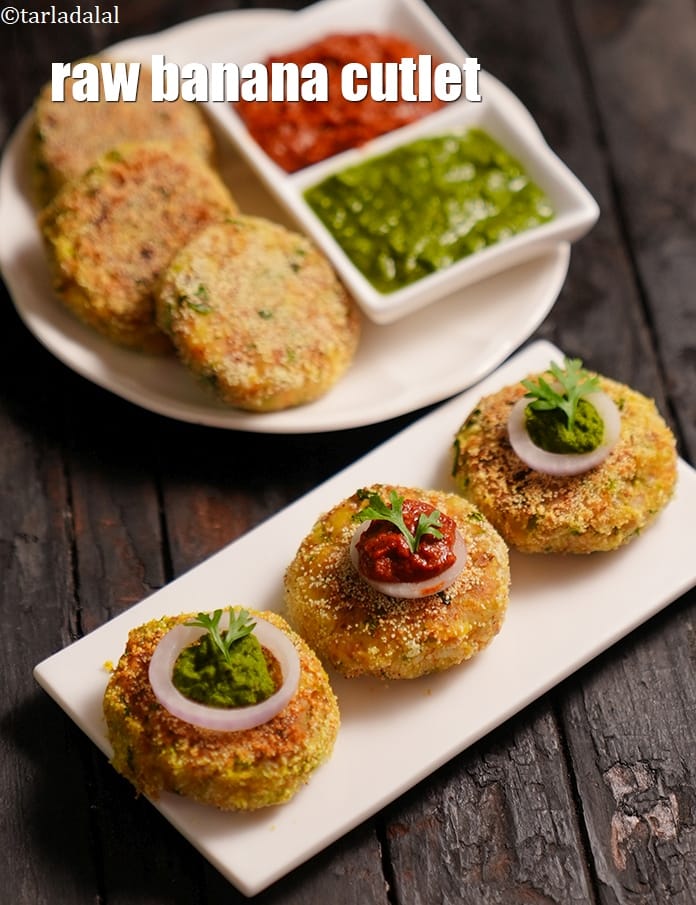 Raw banana cutlet recipe | kacche kele ki tikki | plantain cutlets | raw banana tikki | | Tarla Dalal