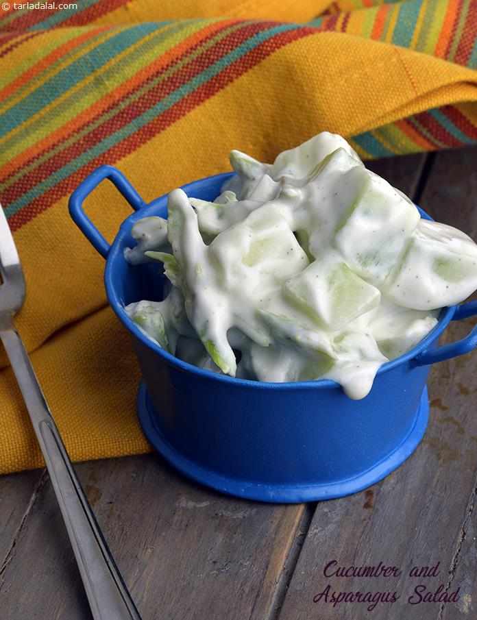 Cucumber and Asparagus Salad | Tarla Dalal
