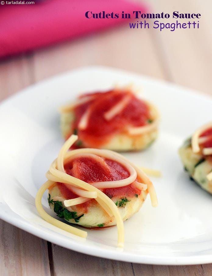 Cutlets in Tomato Sauce with Spaghetti | Tarla Dalal