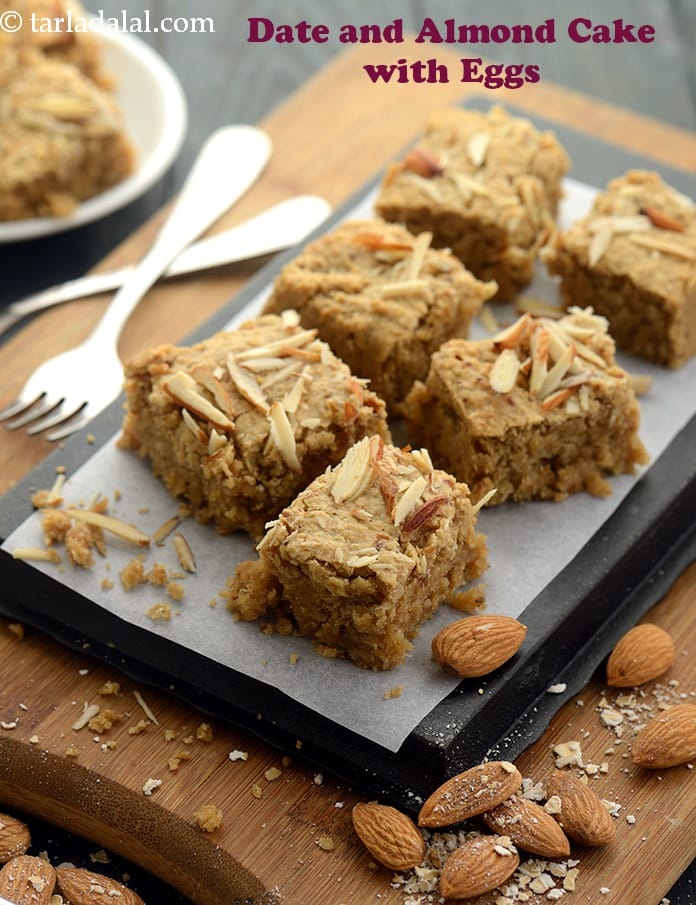 Date and almond cake with eggs | healthy Indian date almond cake | khajur badam cake recipe | | Tarla Dalal