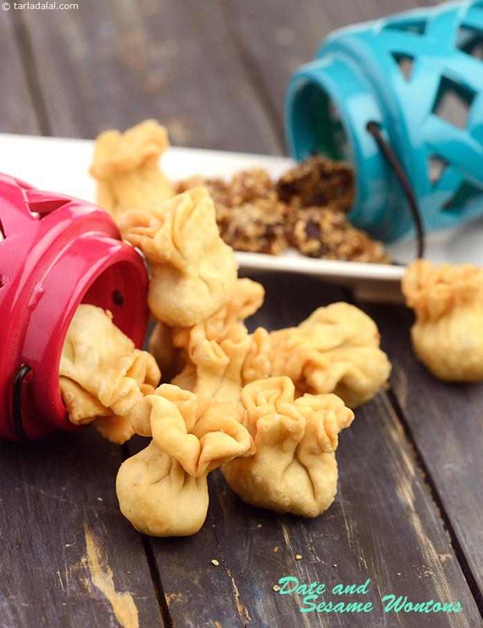 Date and Sesame Wontons (  Easy Chinese Cooking) | Tarla Dalal