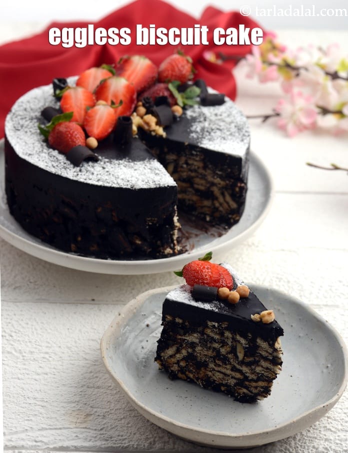 Eggless biscuit cake recipe | Indian chocolate biscuit cake | no bake biscuit cake  | Tarla Dalal