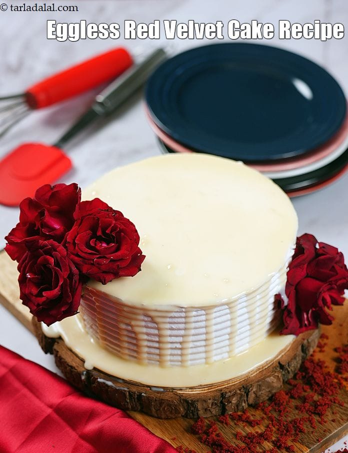 Eggless red velvet cake | Indian style red velvet cake | red velvet cake with cream cheese frosting | | Tarla Dalal