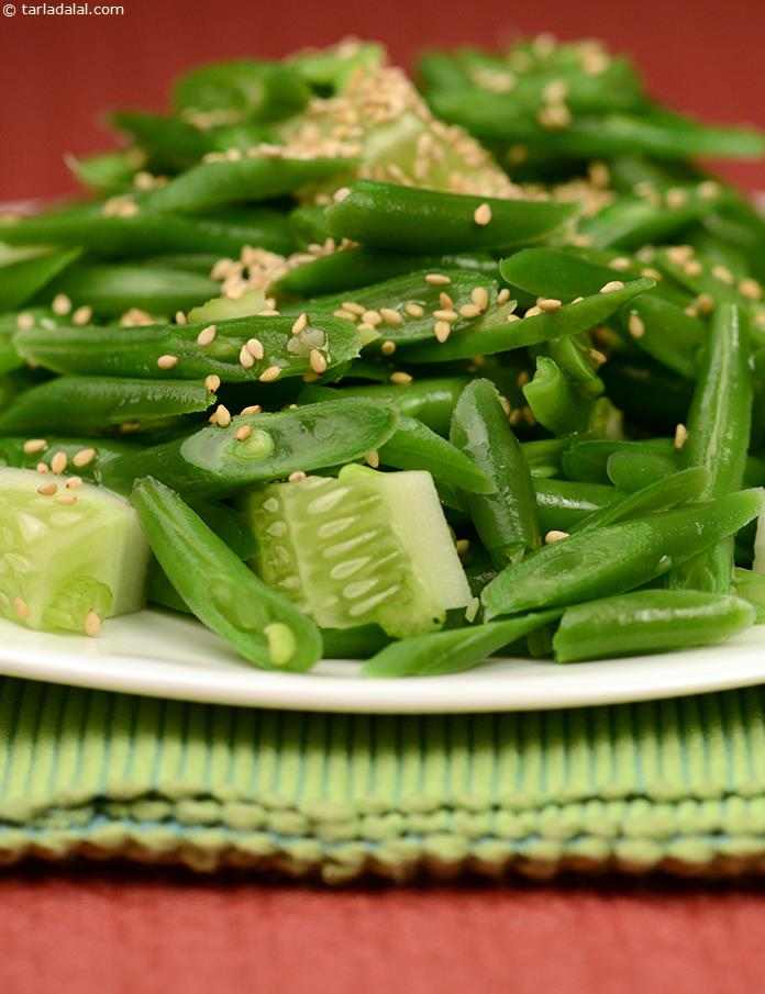 French Beans With Sesame Seeds ( Soups And Salads ) Recipe | Tarla Dalal