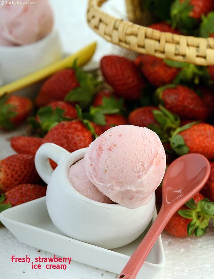 Fresh Strawberry Ice -cream (  Gluten Free Recipe) | Tarla Dalal
