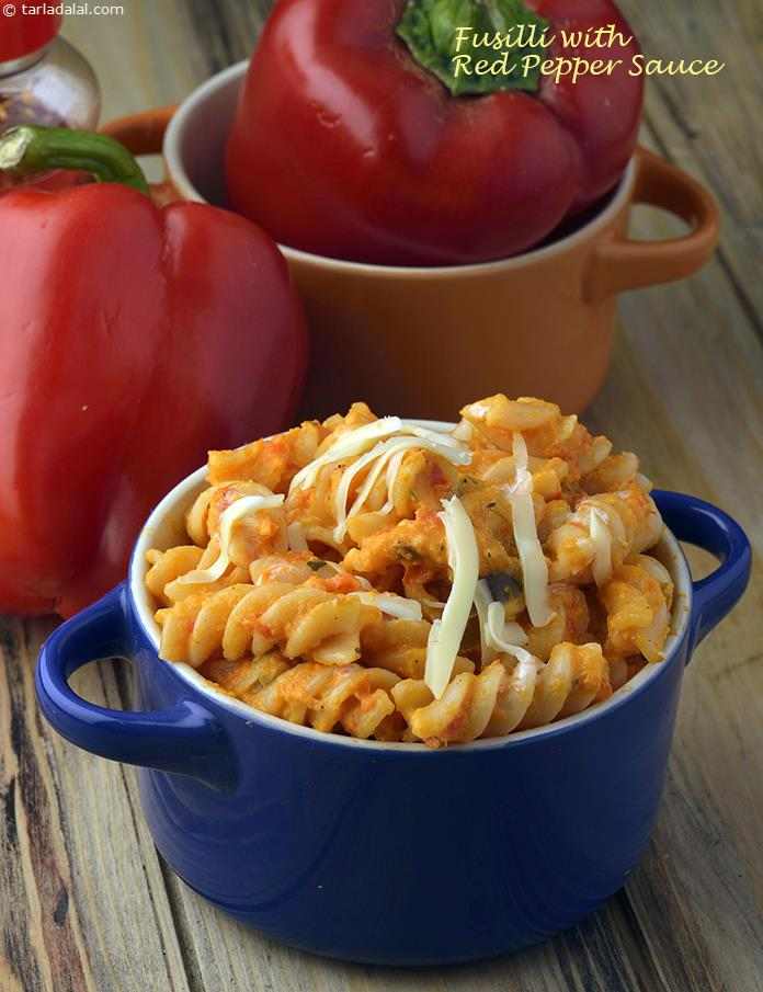 Fusilli with Red Pepper Sauce | Tarla Dalal