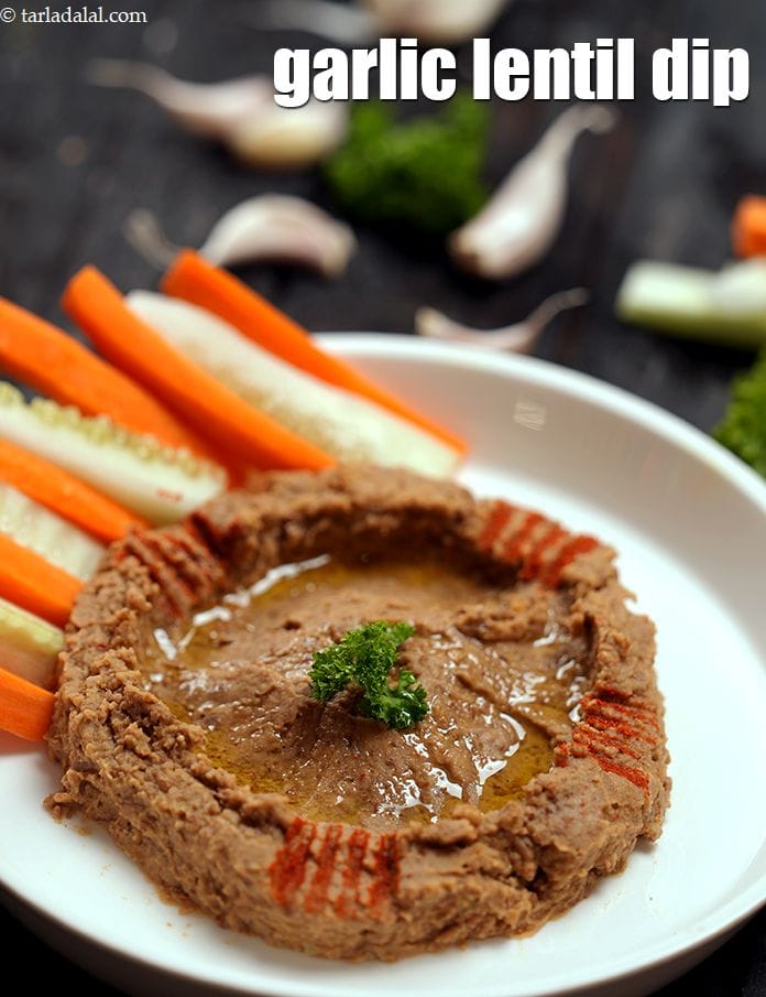 Garlic lentil dip recipe | Indian red lentil dip | garlic masoor dip | healthy lentil dip | | Tarla Dalal
