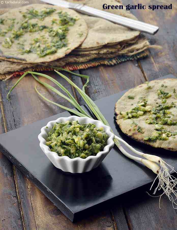 Green Garlic Spread, Spread for Rotis | Tarla Dalal