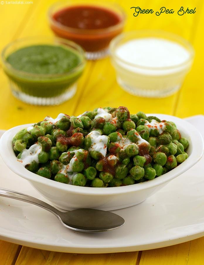 Green pea bhel recipe | green peas and vegetable chaat |  healthy green pea bhel | | Tarla Dalal