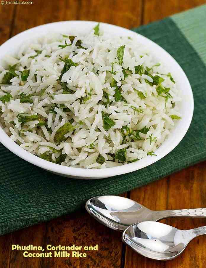 Phudina, Coriander and Coconut Milk Rice | Tarla Dalal