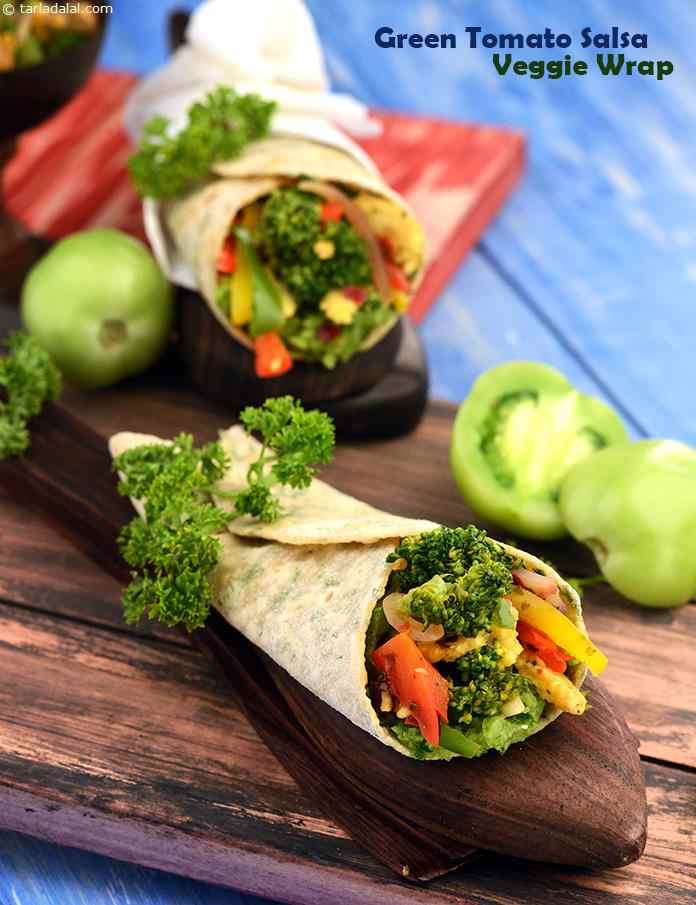 Green Tomato Salsa and Veggie Wrap | Tarla Dalal