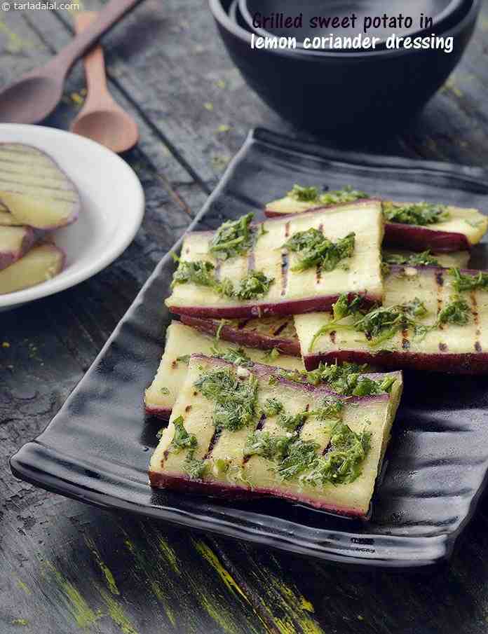Grilled Sweet Potato in Lemon Coriander Dressing | Tarla Dalal