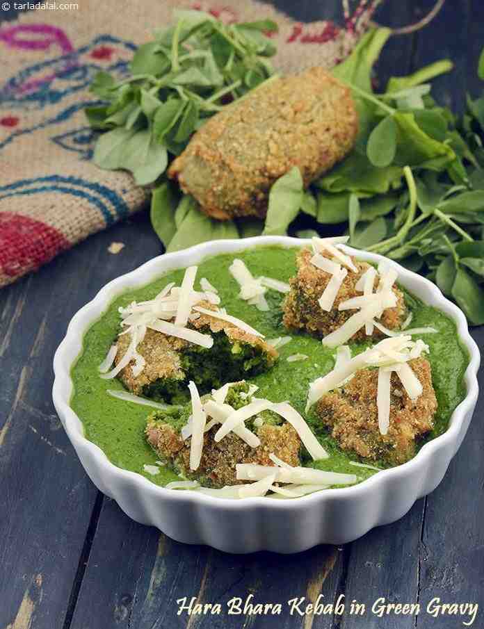 Hara Bhara Kebab in Green Gravy | Tarla Dalal