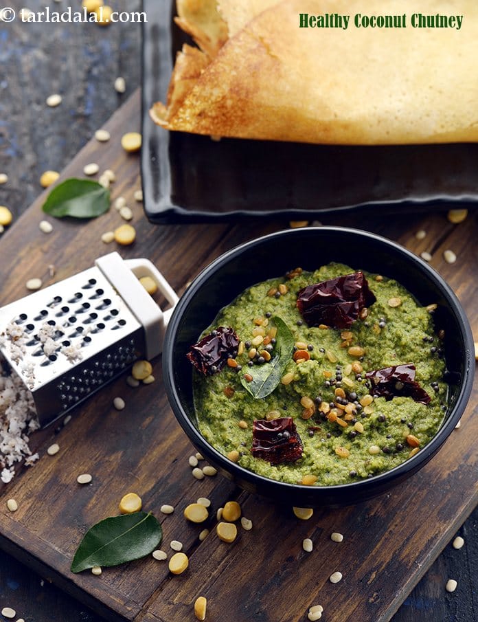 Healthy coconut chutney recipe | healthy coconut coriander chutney | healthy green coconut chutney | | Tarla Dalal