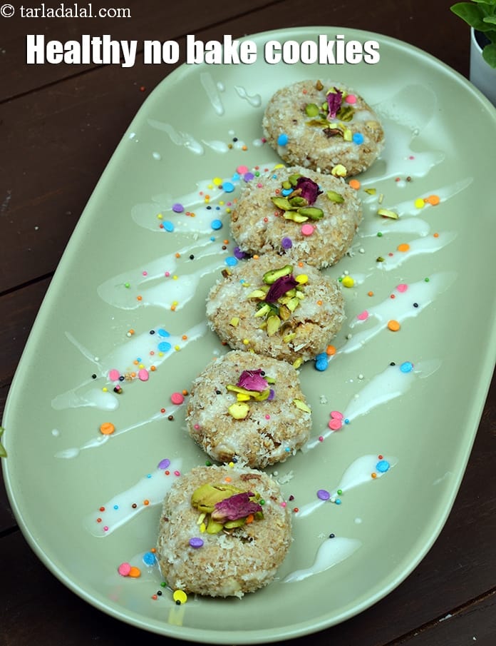 Healthy No Bake Cookies, Peanut Butter and Muesli Cookies | Tarla Dalal