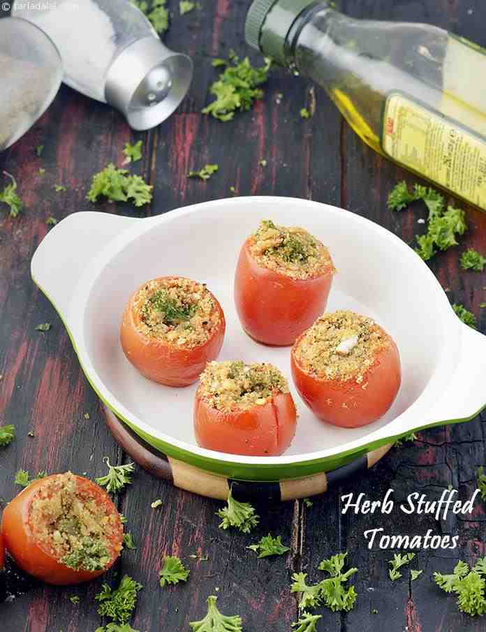 Herb Stuffed Tomatoes recipe, Indian Recipes | Tarla Dalal