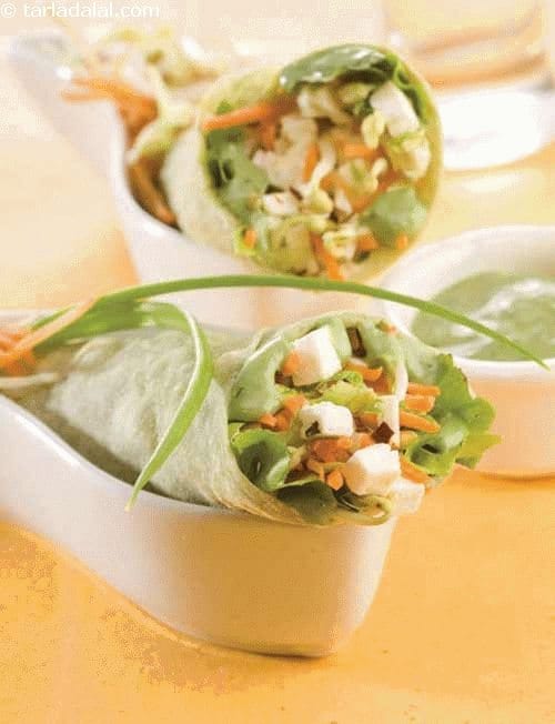 Herbed Cottage Cheese Wrap ( Wraps and Rolls) | Tarla Dalal