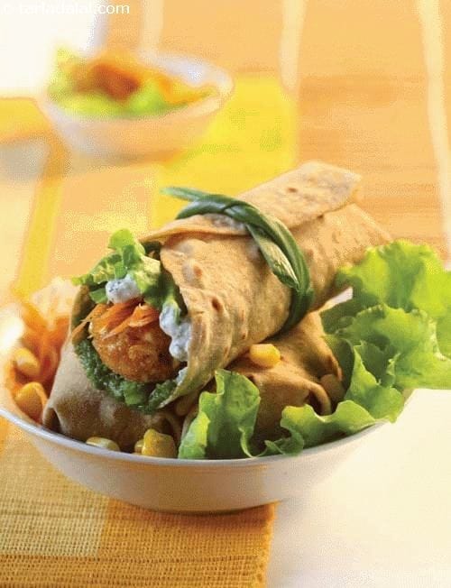 Herbed Yoghurt Corn Cake Wrap ( Wraps and Rolls) | Tarla Dalal